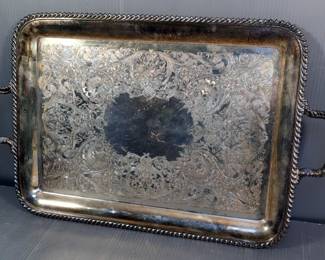 Vintage Handled Silver Plated Serving Platter 25" x 15", With Maker's Mark 420/2