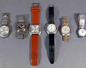 Mens Watches Including On Time Talking, Bioux Terner, Caravelle, Seiko, And More, Various Band Materials And Sizes, Total Qty 6