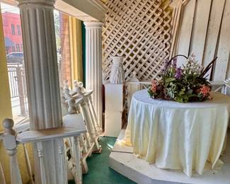 Decor and backdrop structures used for many catered weddings.