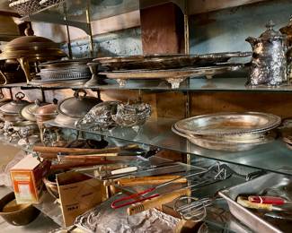 Catering items.  Note that the glass shelves and brackets are also for sale.