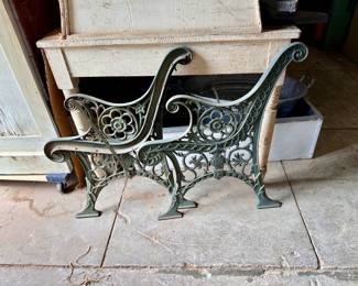 Cast iron bench ends ready for new slats.