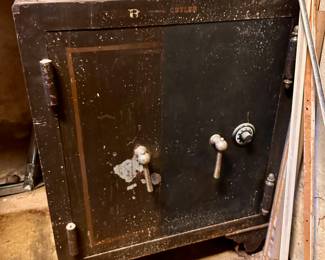 Old and very heavy two-door safe with inner doors.  Shown with doors closed.  Locking mechanism works smoothly and the combination is available.