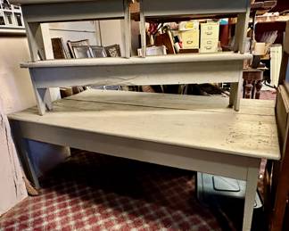 Grey painter farm-house table with three benches.