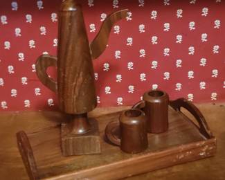 Solid walnut mini tea set 