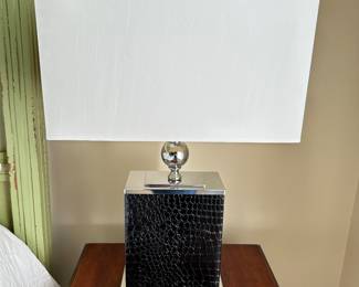 ORE International 31123LBR 25-Inch Table Lamp, Brushed Nickel with Black Faux Croc Base Insert and Rectangle Lamp Shade