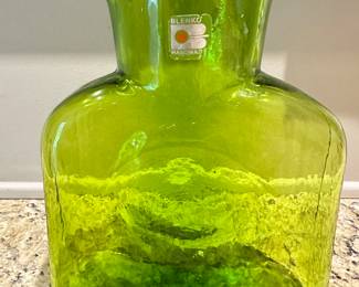 Vintage Handmade Blenko Double Spout Square Art Glass Water Pitcher Vase