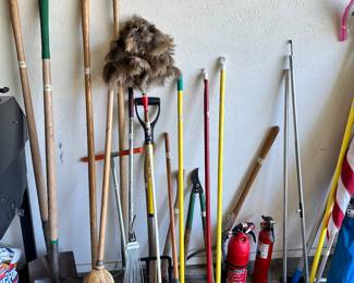 Gardening Tools, Fire extinguishers, Brooms