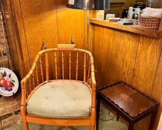 Rattan Chair, Lamp, Small Table