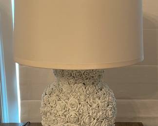 Pair of White Porcelain Flower Table Lamps. Photo 1 of 2.