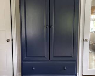 Land of Nod Wardrobe / Clothing Armoire in Hale Navy Finish. Measures 42" W x 24" D x 77" H.