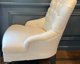 Set of 2 Mitchel Gold & Bob Williams Tufted Back Arm Chairs In Neutral Upholstery on Casters. Each Measures 24" W x 32" D. Photo 2 of 4.