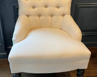 Set of 2 Mitchel Gold & Bob Williams Tufted Back Arm Chairs In Neutral Upholstery on Casters. Each Measures 24" W x 32" D. Photo 1 of 4.