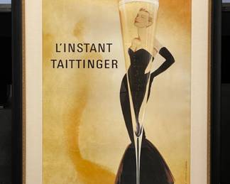 Vintage Tattinger Poster. Measures 21" x 31" without Frame.