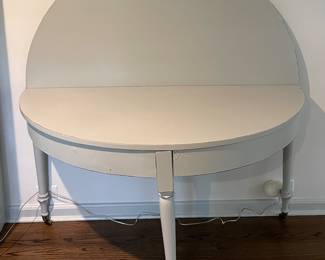 Antique 54" D Flip Top Dining Table / Demi Lune in Custom Light Grey Finish. Measures 31" H Closed; 54" D x 29.5" H When Open with 24.5" Clearance. Photo 2 of 4.