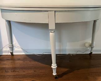 Antique 54" D Flip Top Dining Table / Demi Lune in Custom Light Grey Finish. Measures 31" H Closed; 54" D x 29.5" H When Open with 24.5" Clearance. Photo 1 of 4.