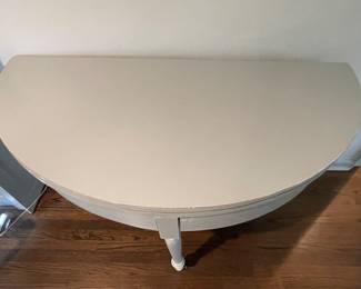 Antique 54" D Flip Top Dining Table / Demi Lune in Custom Light Grey Finish. Measures 31" H Closed; 54" D x 29.5" H When Open with 24.5" Clearance. Photo 3 of 4.