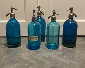 Vintage Cobalt Blue Seltzer Bottles. Photo 1 of 3.