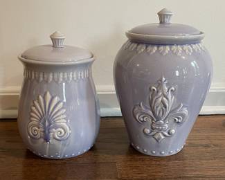 Lilac Glazed Fleur De Lis Ceramic Canister Set. Photo 1 of 3.