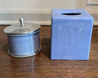 Periwinkle Toiletry Set. Tissue Holder Has Small Chip. Photo 1 of 2.
