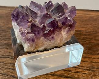 John Richard Amethyst Cube Mounted on Lucite Base.