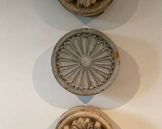 Antique Architectural Cast Stone Decorative Artifacts. Each Measures 13" D x 4" D. Photo 1 of 7.