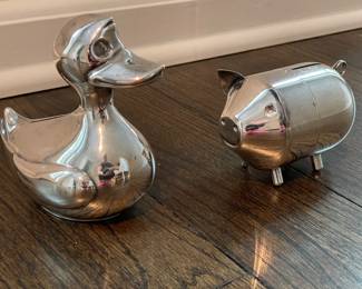 Lunt Silver Plate Vintage Piggy Banks.