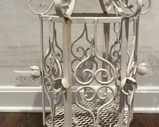 Chicago Botanic Gardens Antique & Garden Fair White Washed Wrought Iron Lantern. Measures 24" H x 12" D. Photo 1 of 2.