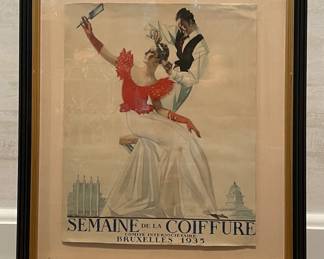 Semaine De La Coiffure Vintage Poster. Measures 13" x 15" without Frame.