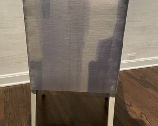 Pair of Simply Done Design & Interiors Custom-Designed Dining Chairs Upholstered in Schumacher Fabric with Contrasting Purple Piping. Each Chair Measures 24" W x 38" H with 118" Seat Height. Photo 3 of 4.