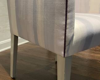 Pair of Simply Done Design & Interiors Custom-Designed Dining Chairs Upholstered in Schumacher Fabric with Contrasting Purple Piping. Each Chair Measures 24" W x 38" H with 118" Seat Height. Photo 4 of 4.