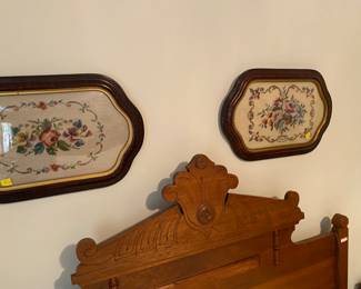 pair of beautiful needlepoint  and top of Victorian full size bed 