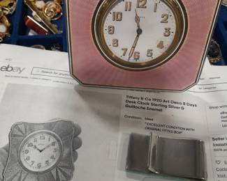 Tiffany & Co 1920 art deco sterling and guilloche enamel desk clock