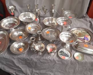 STERLI N G compotes, bowls, candlesticks. Cream and sugar, vases, butter dish