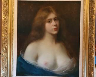 Large original semi nude portrait by Angelo Asti