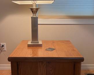 Lane wood side table with accent lamp