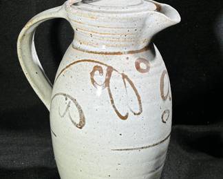 Lidded stoneware pitcher