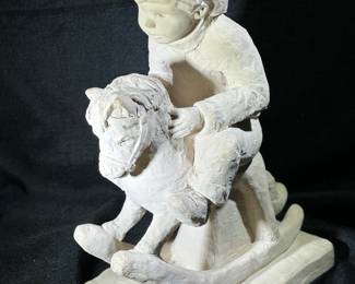 Austin Productions, Dee Crowley, signed. Bright eyed boy on rocking horse 