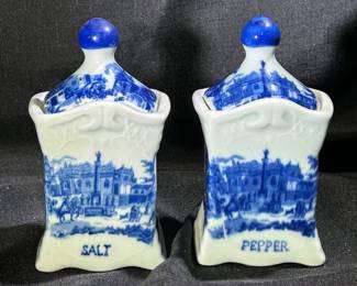 Blue and white salt & pepper canisters