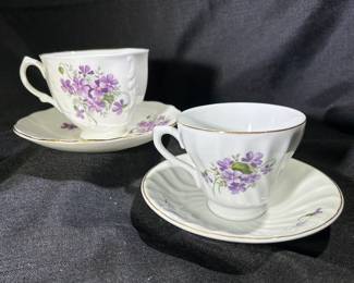 Violet tea cups & saucers 