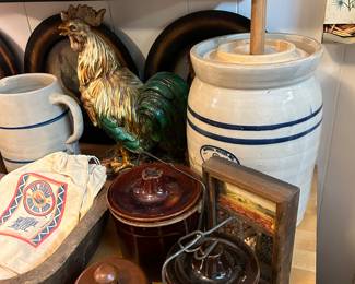 Vintage crock butter churn
