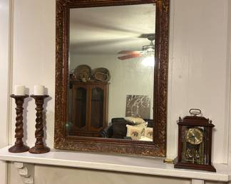 Large wall mirror, mantle clock (battery operated)