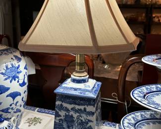 Blue and white lamps