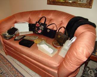 Love seat and vintage purses
