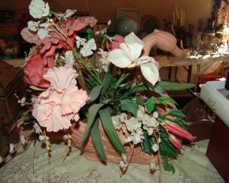 Silk flower in terra cotta swan