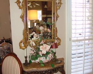 Antique console table and mirror