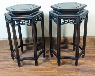 Oriental Furniture Rosewood Hexagon Plant Stands x2 12.5d x 20h