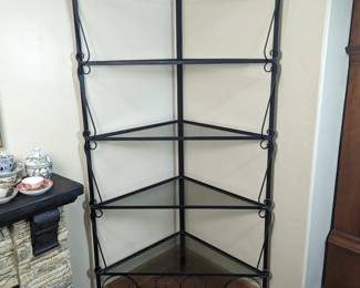 Wrought Iron and Glass Corner Shelf