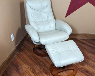 Benchmaster Kyle Taupe Swivel Faux Leather Recliner with Footstool 30w 31d 39h