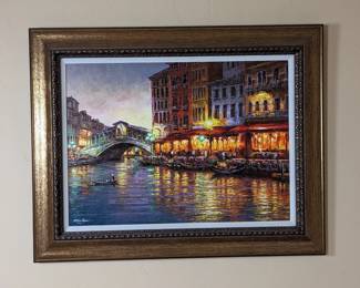 Sam Park Signed "Rialto Bridge" Giclee on Canvas Embellished 42w 2d 33h