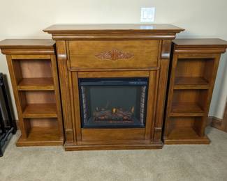 Dublin Gel Fuel Oak Fireplace with Bookcases 40w 14d 42h, 18w 11d 37.5h